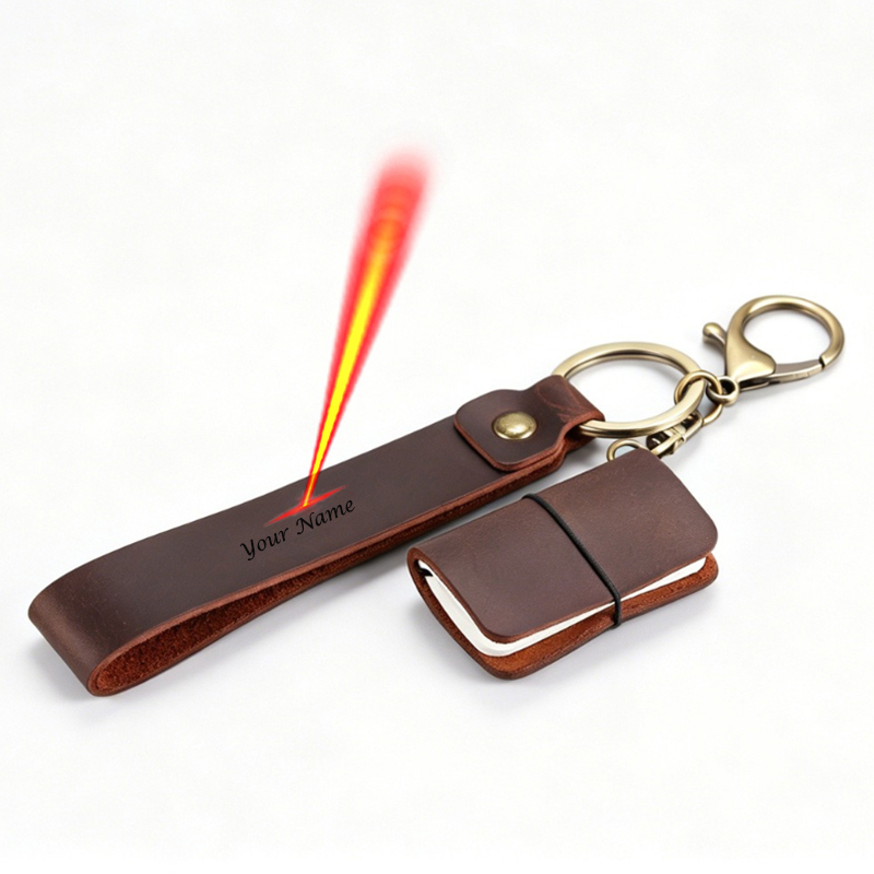 Vintage Leather Journal Notebook - Custom Name Mini Travel Notebook Keychain