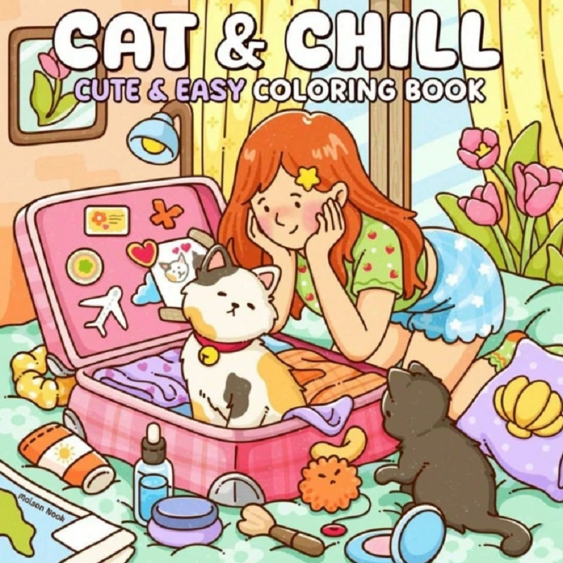Cat & Girl Cute Easy Coloring  - Adult Coloring Book Stress Relief review and price