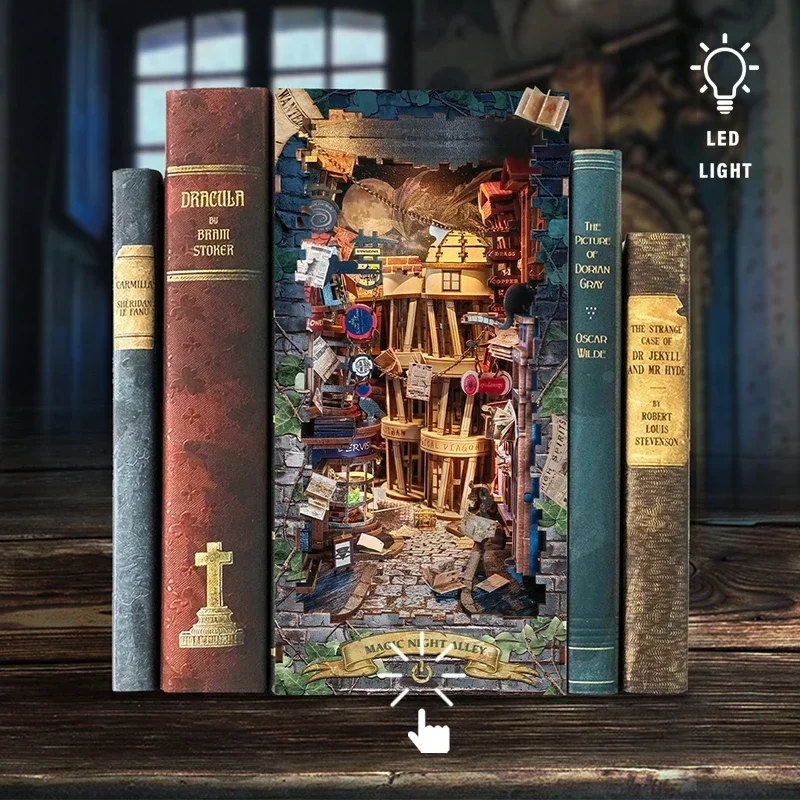 Retro DIY Magic Night Alley Wo - Diy Wooden Book Nook Kit Shelf Insert review and price