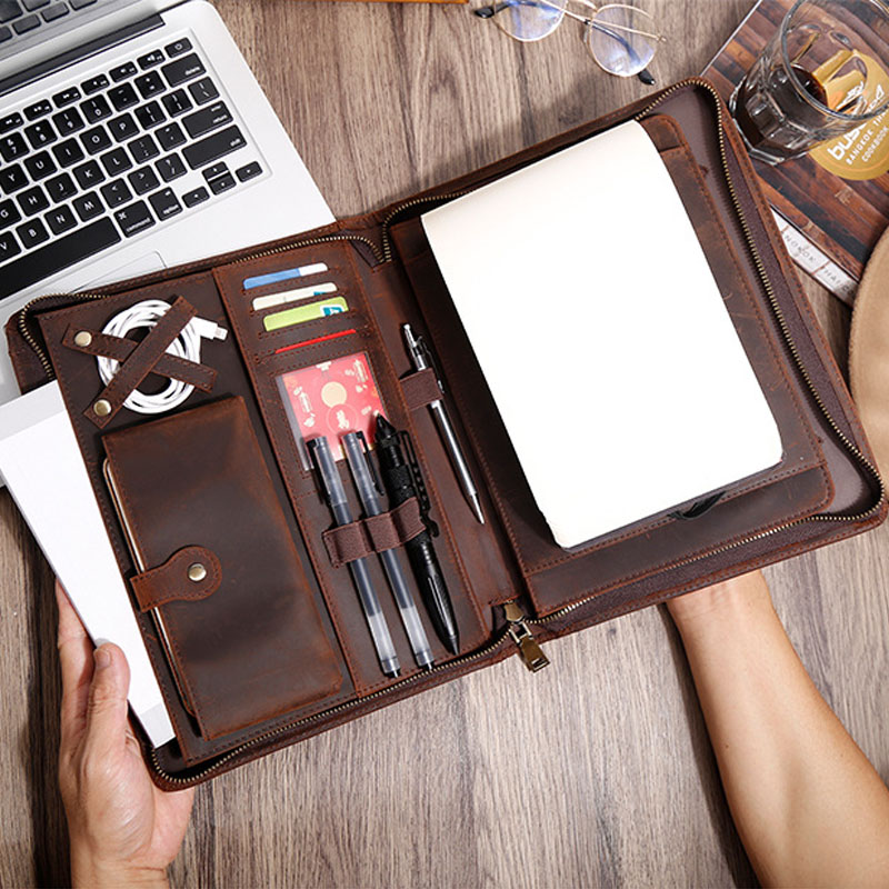 Cow Leather Zipper Portfolio O - Vintage Leather Journal Notebook review and price
